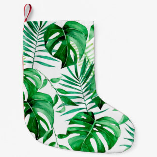 Green tropical leaves pattern small christmas stocking