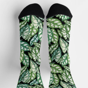 Green Tropical Leaves Pattern Socks