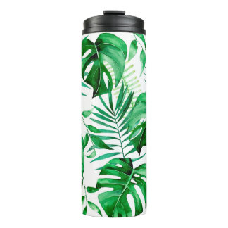 Green tropical leaves pattern thermal tumbler