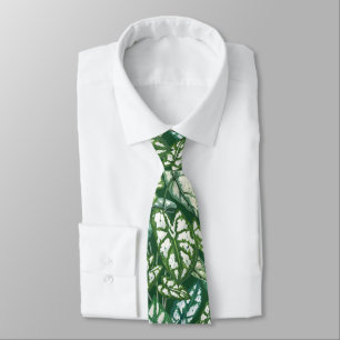 Green Tropical Leaves Pattern Tie