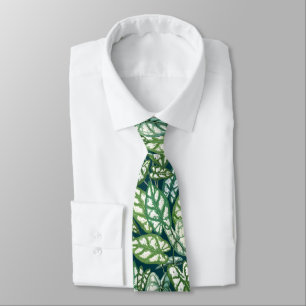 Green Tropical Leaves Pattern Tie
