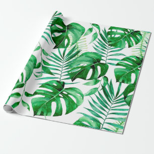 Green tropical leaves pattern wrapping paper