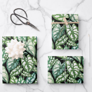 Green Tropical Leaves Pattern Wrapping Paper Sheet