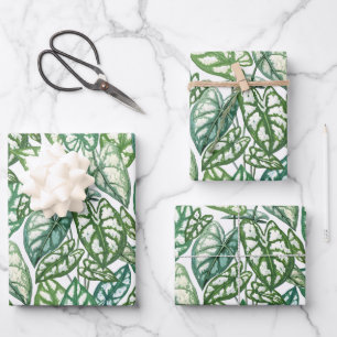 Green Tropical Leaves Pattern Wrapping Paper Sheet