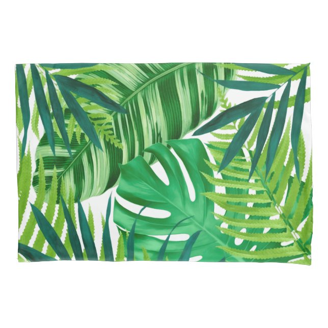 Green tropical leaves pillowcase (Front)