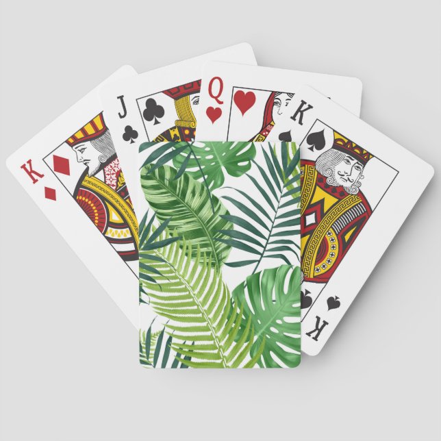 Green Tropical Leaves Playing Cards (Back)
