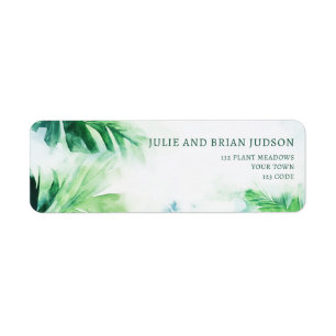 Green Tropical Leaves Return Address Label