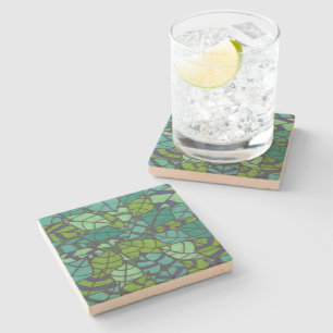 Green Tropical Leaves Stone Coaster