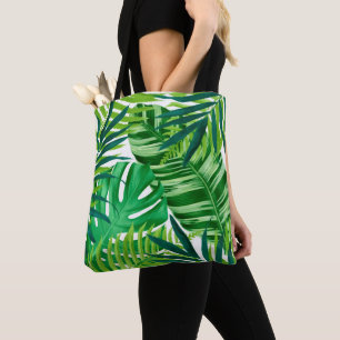 Green tropical leaves tote bag
