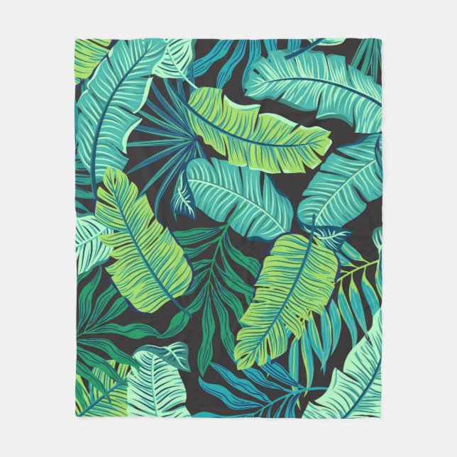 Green tropical leaves: vintage pattern. fleece blanket (Front)