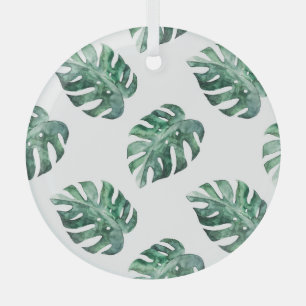 Green tropical leaves, watercolor pattern glass tree decoration