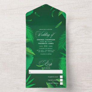 Green Tropical Leaves Wedding All In One Invitatio Invitation