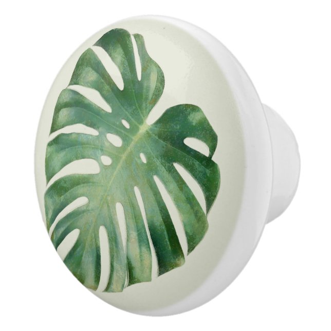 Green Tropical Monstera Leaf  Ceramic Knob (Right)