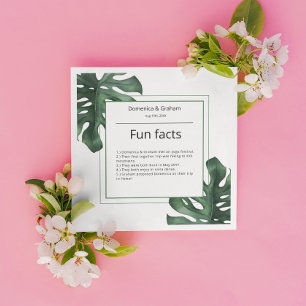 Green Tropical Monstera leaf Wedding Fun Facts Napkin