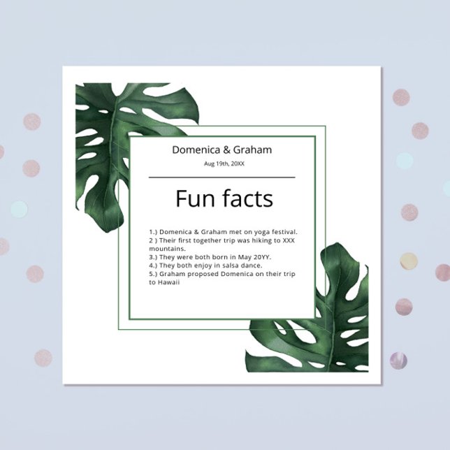 Green Tropical Monstera leaf Wedding Fun Facts  Napkin (Creator Uploaded)