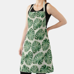 Green Tropical Monstera Leaves Pattern Apron