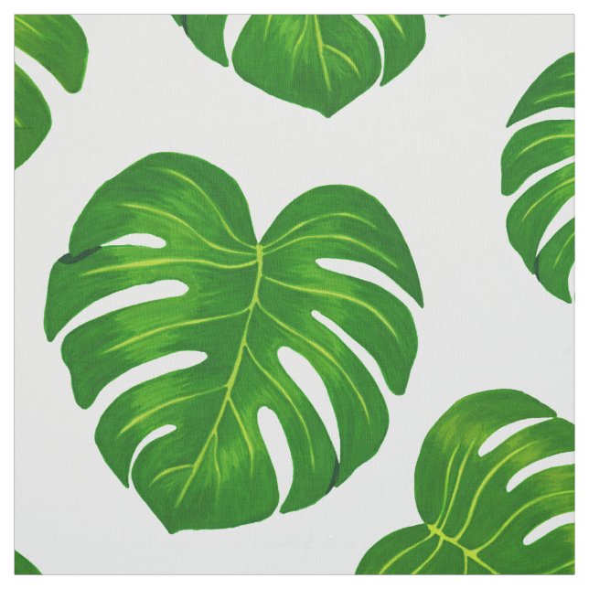 Green Tropical Monstera Leaves Pattern Fabric (Swatch)
