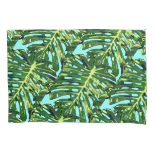 Green Tropical Monstera Leaves Pillow Case
