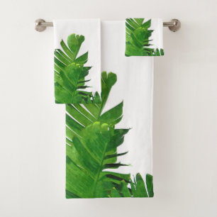 Green Tropical Palm Banana Leaves Bath Towel Set