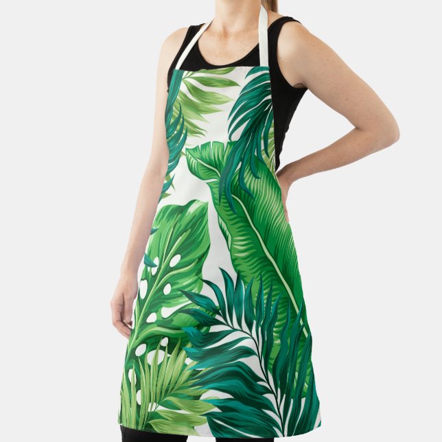 Green Tropical Palm Banana Monstera Leaves Apron (Insitu)