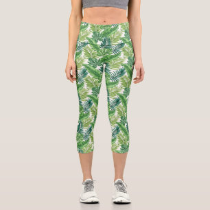Green Tropical Palm Banana Monstera Leaves Capri Leggings