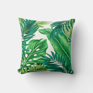 Green Tropical Palm Banana Monstera Leaves Cushion