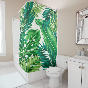 Green Tropical Palm Banana Monstera Leaves  Shower Curtain