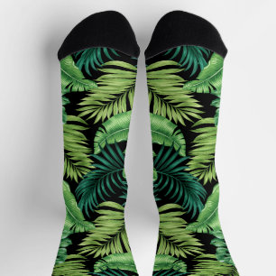 Green Tropical Palm Banana Monstera Leaves Socks