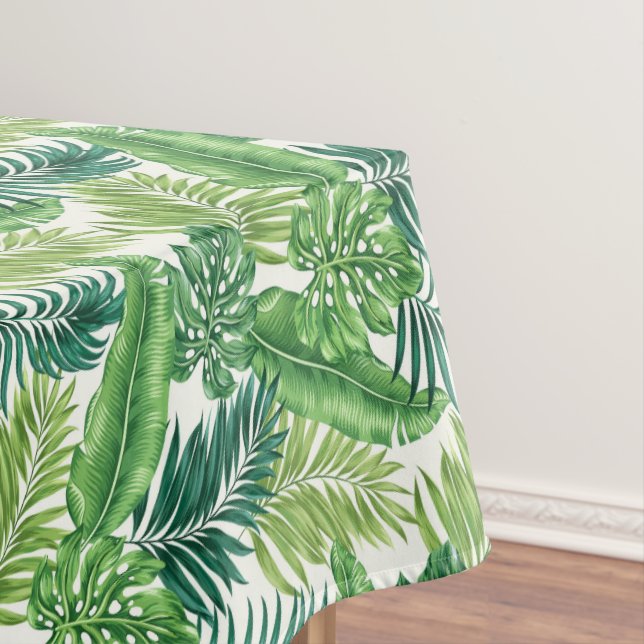 Green Tropical Palm Banana Monstera Leaves Tablecloth (In Situ)
