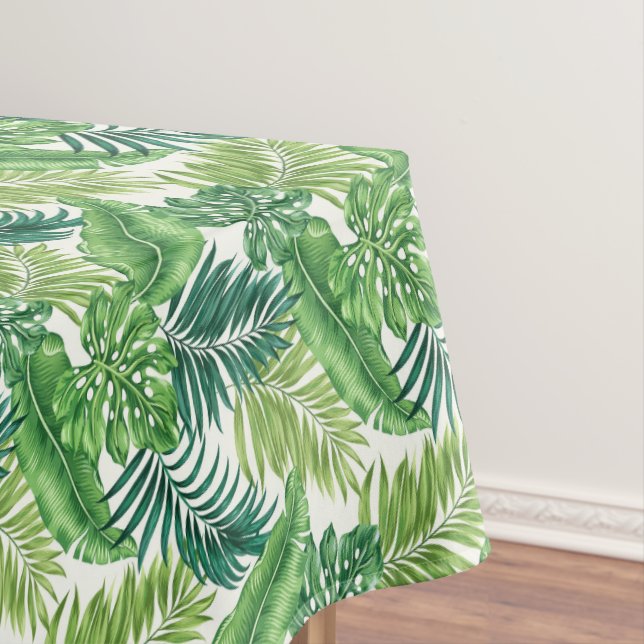 Green Tropical Palm Banana Monstera Leaves Tablecloth (In Situ)