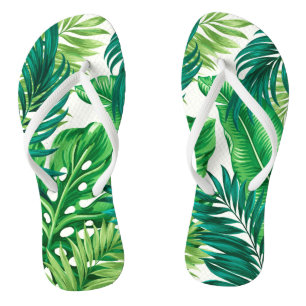 Green Tropical Palm Banana Monstera Leaves Thongs