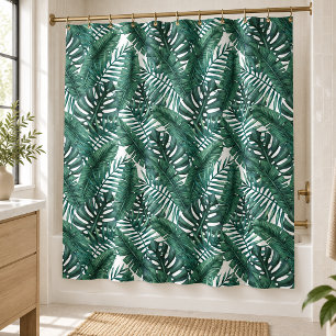 Green Tropical Palm Leaf Banana Leaf Shower Curtain