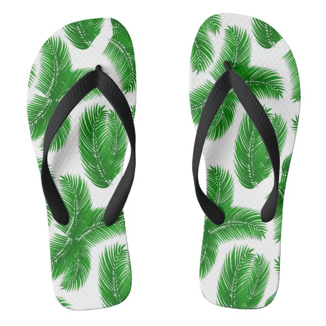 Green Tropical Palm Leaf Pattern Thongs (Footbed)