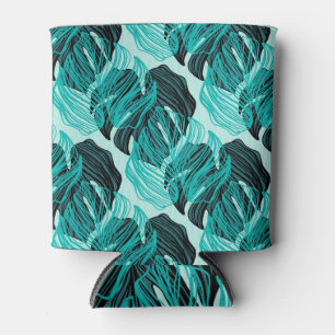 Green tropical palm leaves design. can cooler