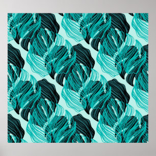 Green tropical palm leaves design. poster
