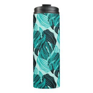 Green tropical palm leaves design. thermal tumbler