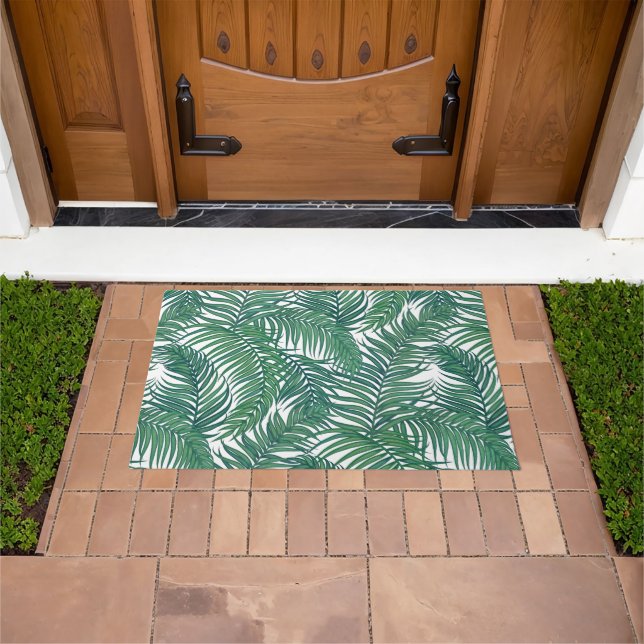 Green Tropical Palm Leaves Doormat (Outdoor)
