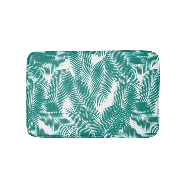 Green Tropical Palm Leaves Pattern Bath Mat (Front)