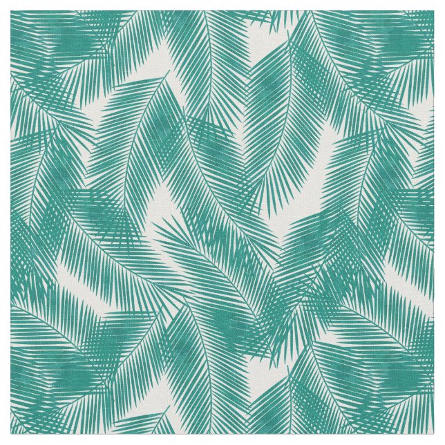 Green Tropical Palm Leaves Pattern Fabric (Close Up)