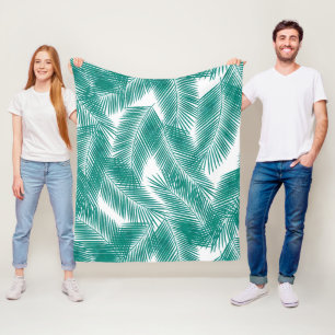 Green Tropical Palm Leaves Pattern Fleece Blanket