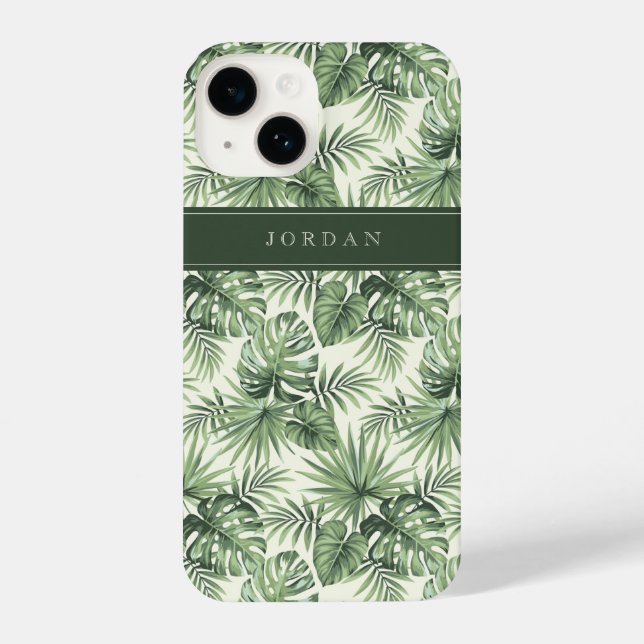 Green Tropical Palm Leaves Pattern iPhone Case (Back)