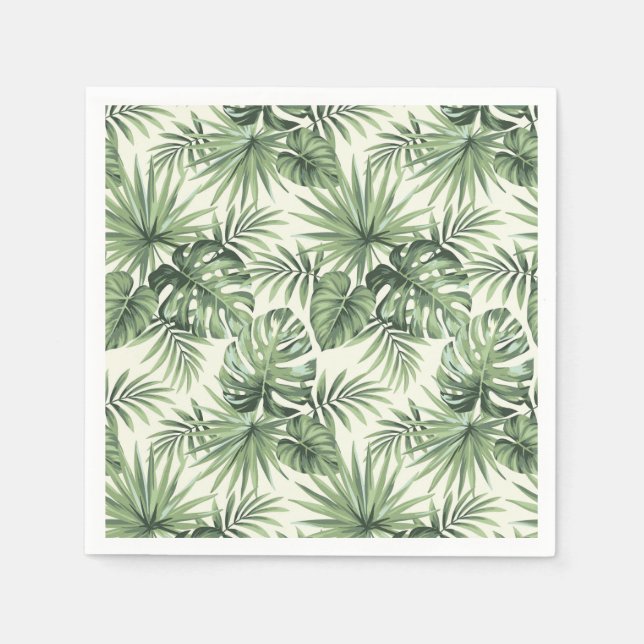 Green Tropical Palm Leaves Pattern Napkin (Front)