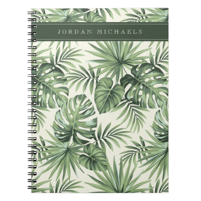 Green Tropical Palm Leaves Pattern Notebook (Front)