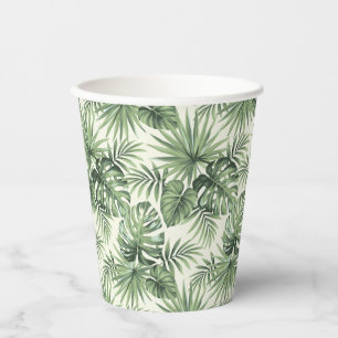 Green Tropical Palm Leaves Pattern Paper Cups