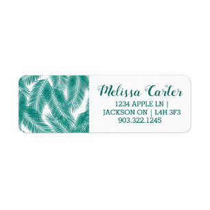 Green Tropical Palm Leaves Pattern Return Address Label