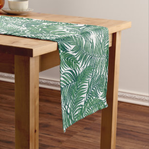 Green Tropical Palm Leaves Pattern Short Table Runner