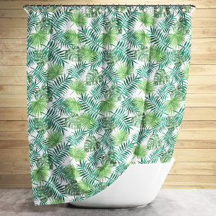 Green Tropical Palm Leaves Pattern Shower Curtain