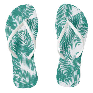 Green Tropical Palm Leaves Pattern Thongs