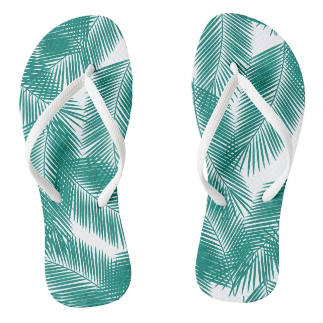 Green Tropical Palm Leaves Pattern Thongs (Footbed)