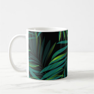 Green tropical palm leaves. Seamless pattern graph Coffee Mug